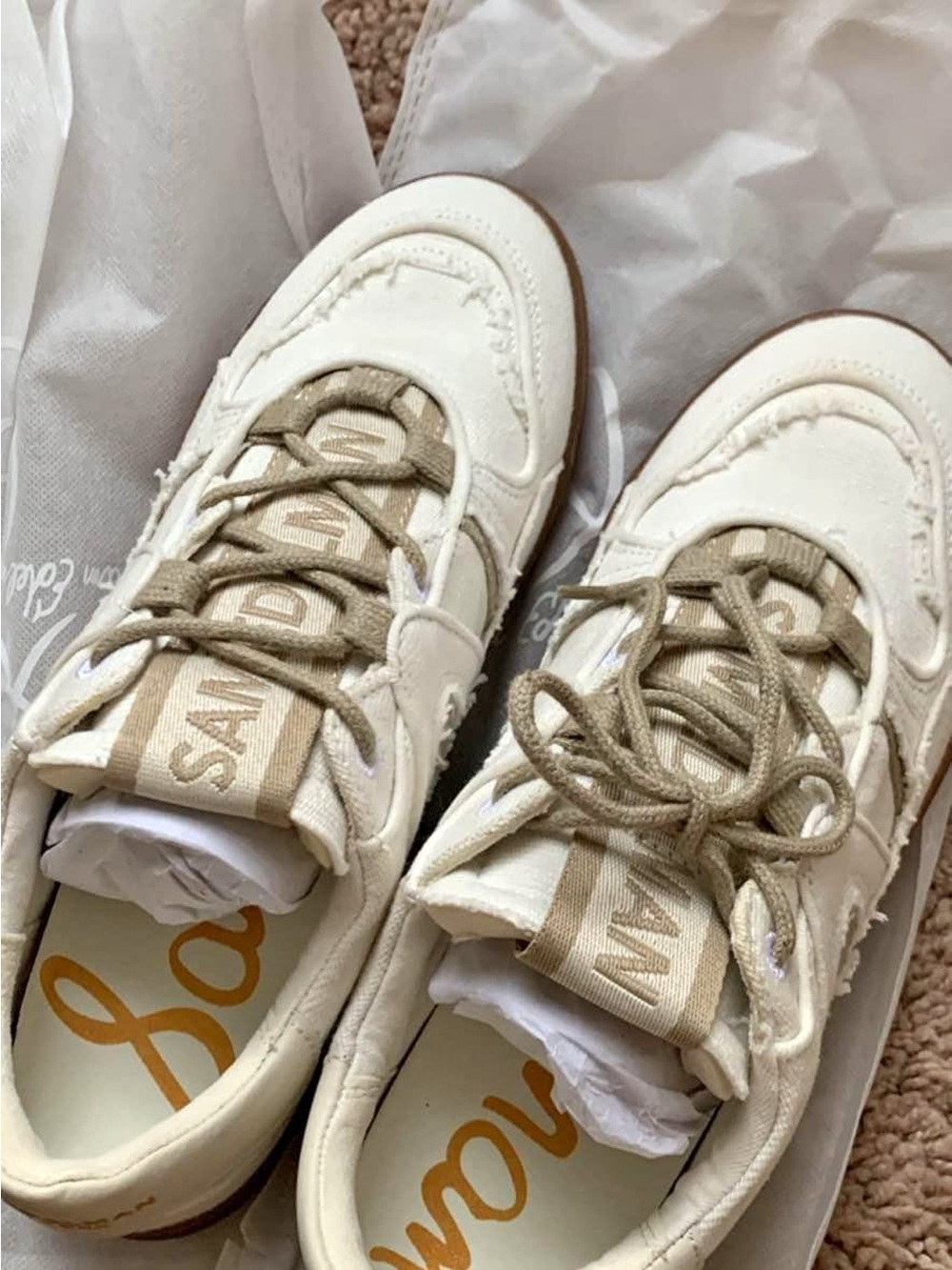 Sam Edelman Cream and Tan Lace-Up Women's Sneakers